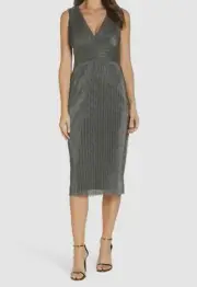 $236 Adrianna Papell Women's Black Chain Mail Sleeveless Sheath Dress Size 2
