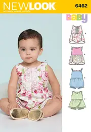 New Look Sewing Pattern 6462 N6462 Babies Romper with Trim Variations
