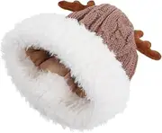 [SHERCHPRY] Warm Knitted Hat Women Christmas Deer Horn Hat Xmas Party Decorative Cap Khaki