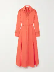 [Gabriela Hearst] Gabriela Hearst - Mcgraw Belted Embroidered Linen Midi Shirt Dress - Orange - IT36 IT 36 Orange
