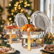 Golden Stainless Steel Chafing Dish Buffet Set, 2 Pack 5QT Round Warmers w/Lid