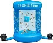 Inflatable Cash Cube Booth 83" Inflatable Money Booth with Two Blowers Quick Inflated Money Grab Machine for Business Advertising Event Promotion Events Blue