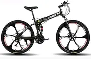 Mountain Bike, 24"Foldable Portable Speed Double Disc Brakes for Mountain Biking 21 Speed High Carbon Steel Frame Double Disc Brakes Unisex Bicycle,Green