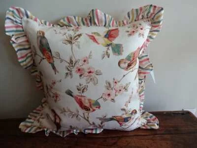 CATH KIDSTON London BIRD PASTEL FLORAL Ruffled FEATHER Filled DECORATIVE PILLOW
