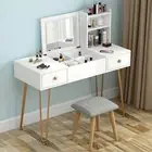 Empress Large Dresser Vanity Table with Mirror, Stool & Shelves Set (White)