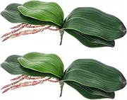 Faux Orchid Leaves 8 Inch, 2 Pack Artificial Phalaenopsis Stems Leaf Real Touch Orchids Leaf Artificial Cymbidium Flower Foliage Real Latex Touch Green Plant Orchid Leaves for Home Flowers Pot Decor