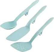 Rachael Ray Tools and Gadgets Spoon, Slotted and Solid Turners Set/Cooking Utensils - 3 Piece, Light Blue