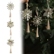 Christmas Snowflakes Ornaments Beads With Rope Wooden Tree Hanging Decorations