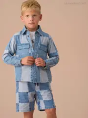 Angel & Rocket Blue 100% Cotton Chuck Denim Patchwork Shirt (F32325) | $78 - $88
