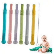 Hollow Teether Tubes, 6 Pack Chew Straw Toy for Infant Toddlers Silicone