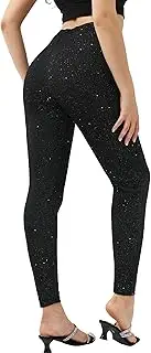 [Hgarsin] Women's High Waisted Shiny Pants, Starry Sky Print Skinny Leggings, Casual Elastic Waist Long Length Leggings