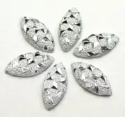 200 Silver Flatback Acrylic Glitter HorseEye Rhinestone Cabochon 14X7mm