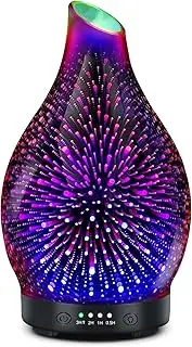 Essential Oil Diffuser 120ML -3D Firework Glass Aromatherapy Diffusers for Essential Oils with 4 Timer Setting Waterless Auto Shut-Off Silent Operation 7 Colors Lights Changing for Room, Office, Yoga