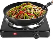 Hot Plate, Portable Heating Stove, 1500W Electric Single Hob, Countertop Hotplate with Non Slip Rubber Feet, 5 Temperature Adjustments, for Office Home Camp, Compatible with All Cookware Black