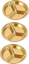KOCKSHION 3Pcs Stainless Steel Round Divided Sauce Dishes Condiment Plates for Seasoning Suitable for Sauces Spices and Appetizers Kitchen Tableware Gold