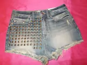 VICTORIAS SECRET LOVE PINK metal studs DENIM CHEEKY CUT OFF SHORTS SIZE 2