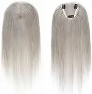14 inch Human Hair Toppers For Women, 8.5x10.5 cm Silk Base Clip In Topper Hairpiece(Grey)