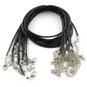 50PCS Black Leather Necklace Cord with Lobster Clasp and Adjustable Extender