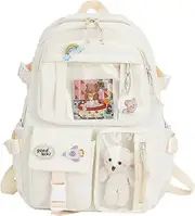 Backpack With Kawaii Pin And Accessories, Large Capacity Cute Bear Accessories Backpack For School Multi Pocket Kawaii Handbag Japanese School Bag For