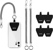 OUTXE Phone Lanyard Tether with 4 Patch- 2× Phone Tether, 4× Phone Patch with Adhesive, Compatible with Smartphone- Silver