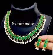 Indian Pakistani High Quality Gold Plated Cz Necklace Earrings Set/south Indian