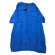 BCBGMaxazria Dress Womens Large Blue Rayon V-Neck Roll Tab Sleeves Tunic Top NWT