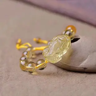 純手工編織天然黃水晶貔貅手鏈 開光黃水晶皮丘手串 黃水晶手鏈