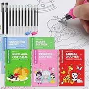 WANFRES Magic Ink Copybooks for Kids Reusable Handwriting Workbooks for Preschools Grooves Template Design and Handwriting Aid Bring pens Kids tracing Book Learning Resources(5 Books - Large Set)