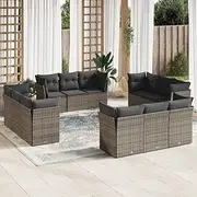 12 Piece Garden Sofa Set with Cushions Grey Poly Rattan Patio Bar Sets
