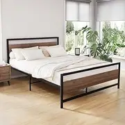 Artiss Double Metal Bed Frame with Headboard(Base Only), Metal Platform Bed with Easy Assembly, 300kg Capacity Heavy-Duty Metal Slats with Under Bed Storage for Master Bedroom/Guest Room, Black