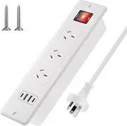 7 in 1 Recessed Power Strip Flat Plug, 3-Way Built-in Socket with 1.8m Cable, 2 USB Ports 2 USB-C, Table Socket Power Strip, Multiple Socket for Conference Table, Worktop, Sofa Table, White