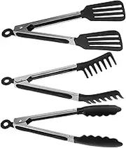 Generic 3pcs Food Tongs for Cooking Stainless Steel Tongs Small Silicone Tongs Salad Clip Ice Tongs Pasta Tongs Small Kitchen Tongs Small Tongs for Cooking Serving Tongs Nylon Black