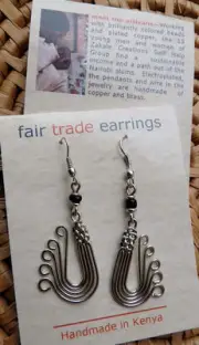 African Jewelry Silver Copper Wire Double Horn Beads Earrings Kenya