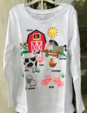 Toddler Girls Childrens Place 5T White Sparkle Farm Animals Top Cow Pig Sheep 05
