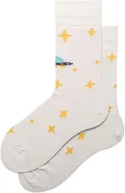 [pants & sox] Discover Star Crew Cotton Socks Unisex White