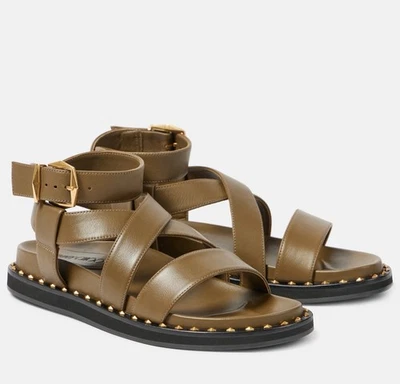 Jimmy Choo NIB Blaise Flat Sandal in Caper Green/Gold Size 36.5 MSRP $950