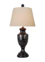 Chinese Black Lacquer Wooden Flower Vase Shape Lamp w/ Shade 25.5"