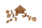 Made 14 Piece Wooden Nativity Manger Scene Set