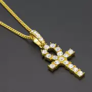 Unisex Fashion Jewelry Ankh Cross Pendant Iced Chain Necklace 78-9