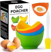 Egg Poacher - Poached Egg Cooker with Ring Standers, Food Grade Non Stick Silicone Egg Poaching Cup for Microwave or Stovetop Egg Poaching, with Extra Silicone Oil Brush, BPA Free, 4 Pack