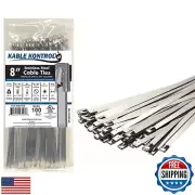 Kable Kontrol Metal Zip Ties 8 Inch 100 Pcs, 200 Lbs Tensile Strength, Self-l