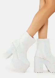 [Y.R.U.] White Krush Glitter Platform Boots