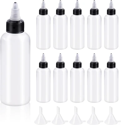 15Pcs Clear Dispensing Bottles with Small Funnels Kit, 4Oz Boston LDPE Plastic B