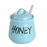 HAOTOP Porcelain Honey Jar with Lid and Honey Dipper 12oz (Turquoise) Turquoise