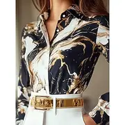 Women's Shirt Modern Print Long Sleeve Regular Tops Shirt Collar Work Black Summer Spring Fall