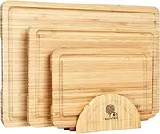[Skovtree] Bamboo Cutting Board 3 Pieces Set, Chopping Board with Juice Groove, Stand and Easy Grip Handle for Meat Vegetables Cheese and Fruits.