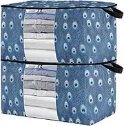 sanluoli 90L 2 Pack Under Bed Shoe Storage Organizer with Reinforced Handles, clear window Clothes Organizer For Closet