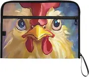 YMXFXP Expandable Filing Folder Rooster Closeup Watercolor, 13-Pocket Funny Cute Design with Sticky Labels, A4 Letter Size Document Organizer for Office, School, Boys, Girls