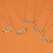 Alloy Zodiac Lettering Pendant Necklace 02 - 3158 - Taurus - Gold - One Size