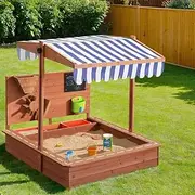 Keezi Kids Sandpit Wooden Canopy Sandbox with Cover Funnel Outdoor Toys 110cm